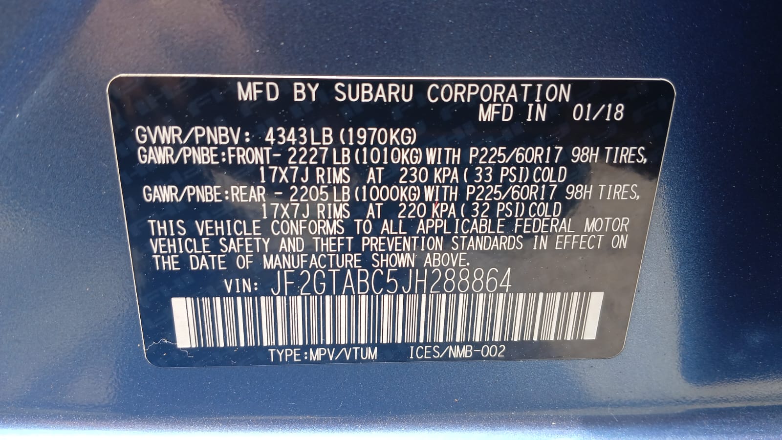 Blue Subaru Crosstrek 136314